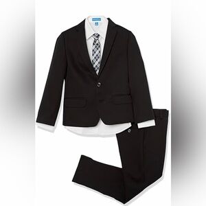 Haggar Boys 4-Piece Suit Dress Shirt, Pants w Tie Set 16R Black/White (S72)